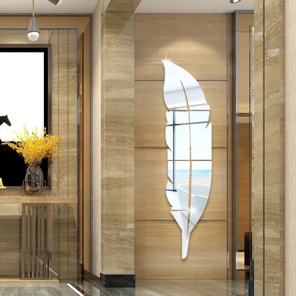 🪞 Miroir Acrylique 3D en Forme de Plume – Élégance Murale Moderne - AsilDz