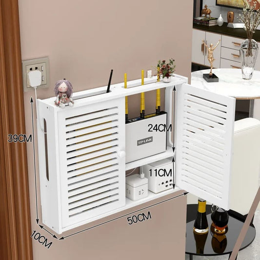 Boîte de rangement à persienne en bois sans poinçon, planche en plastique, étagère de rangement, bricolage, décoration d'intérieur pour routeur WiFi, câble, fil d'alimentation, prise rapide - AsilDz