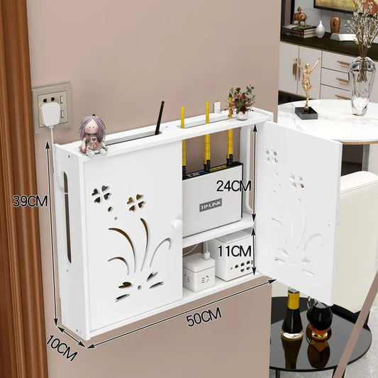 Boîte de rangement à persienne en bois sans poinçon, planche en plastique, étagère de rangement, bricolage, décoration d'intérieur pour routeur WiFi, câble, fil d'alimentation, prise rapide - AsilDz